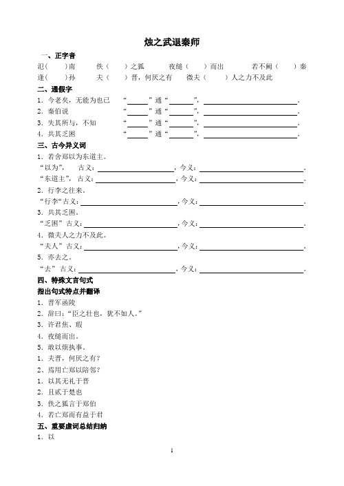 高一语文必修1文言文基础知识题