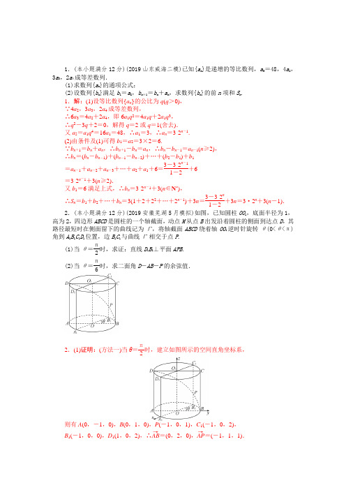 2020届二轮(理科数学)  压轴大题高分练二   专题卷(全国通用)