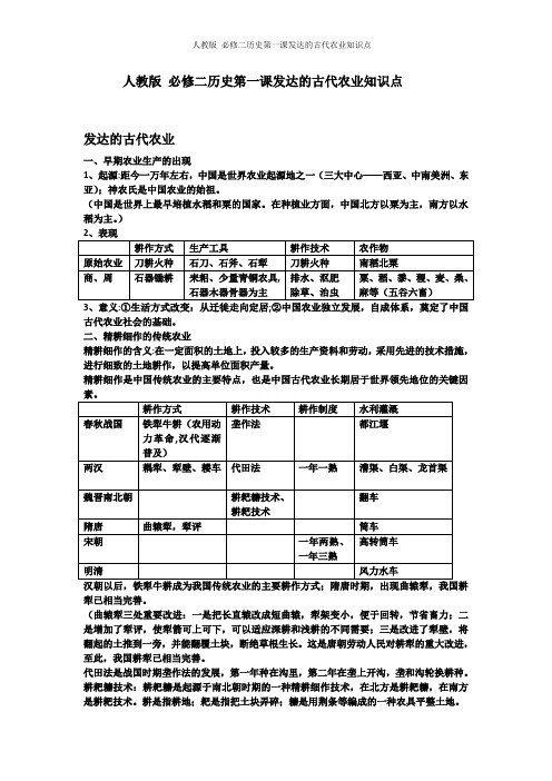 人教版 必修二历史第一课发达的古代农业知识点