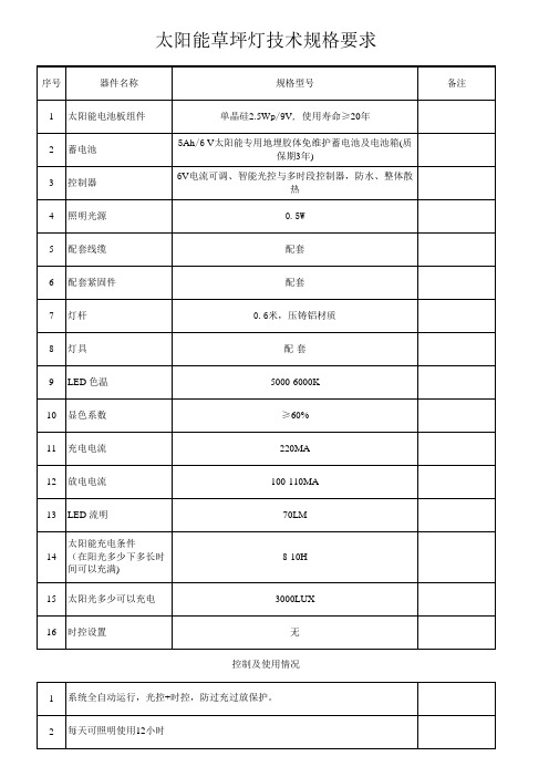 太阳能草坪灯技术规格要求