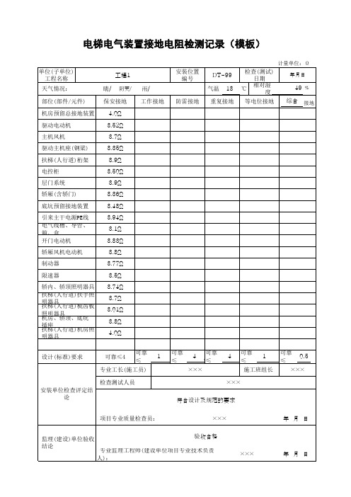 电梯电气装置接地电阻检测记录(模板)