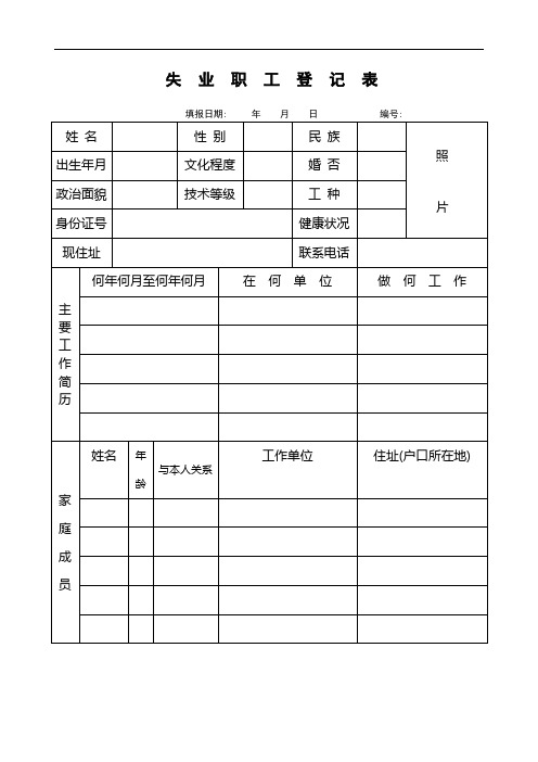 失业职工登记表