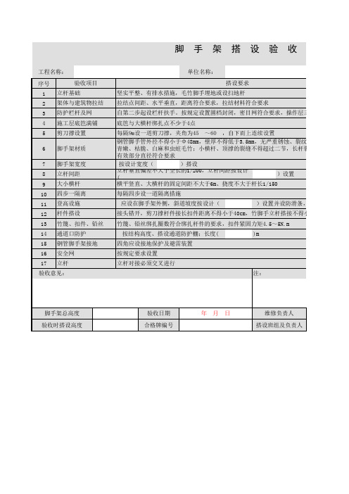 脚手架搭设验收单