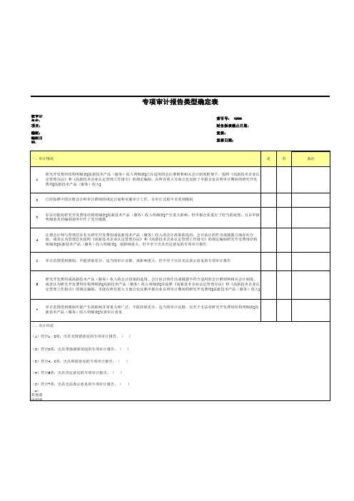 高新技术企业认定专项审计工作底稿之专项审计报告类型确定