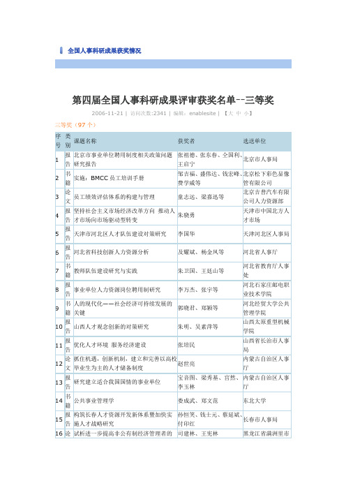 全国人事科研成果获奖情况