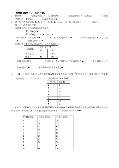 非参数统计题