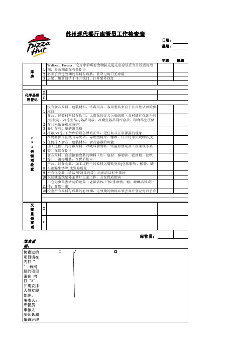 库管员工作检查表