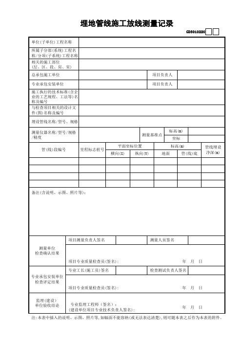 【工程表格模板】埋地管线施工放线测量记录