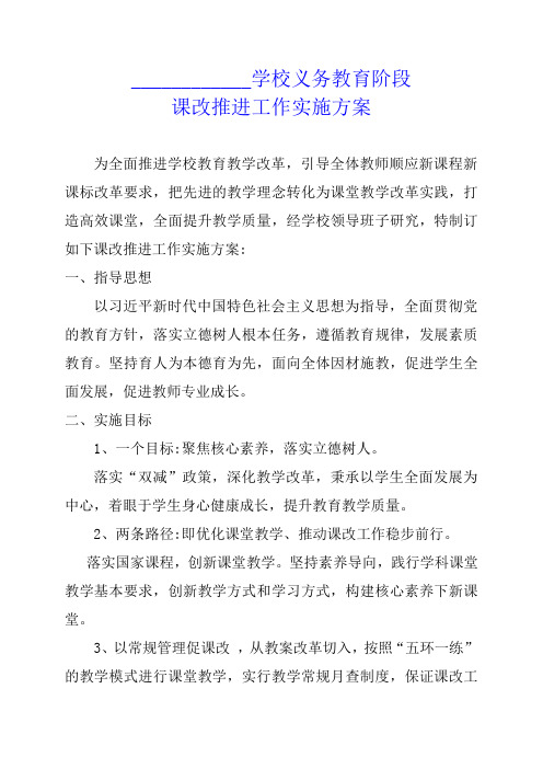 xx学校义务教育阶段课改推进实施方案