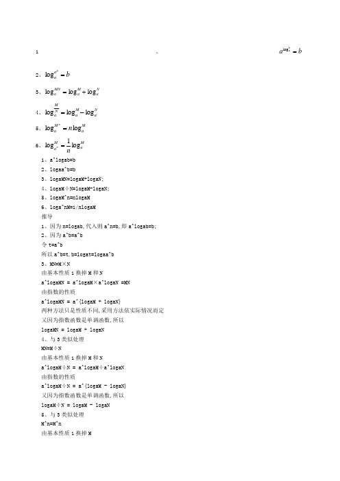 对数函数运算公式