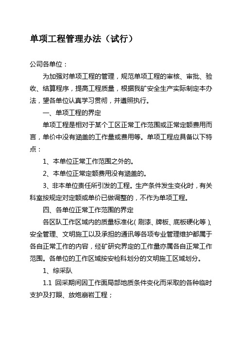 XXXX煤矿单项工程管理办法