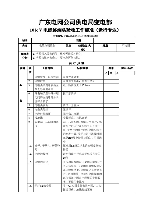 变电站10kV电缆终端头验收工作标准(运行专业)