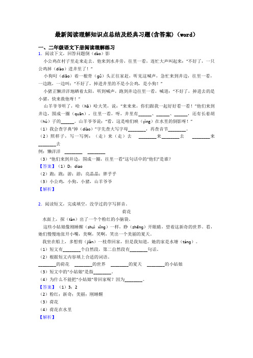 二年级最新阅读理解知识点总结及经典习题(含答案)(word)