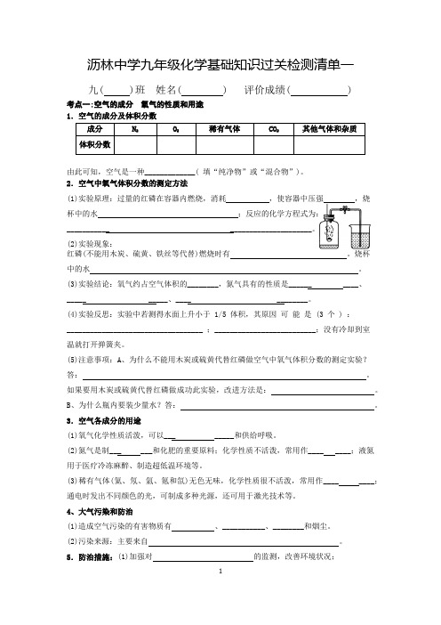 九年级化学基础知识过关检测清单1