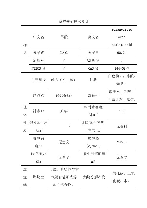 草酸安全技术说明