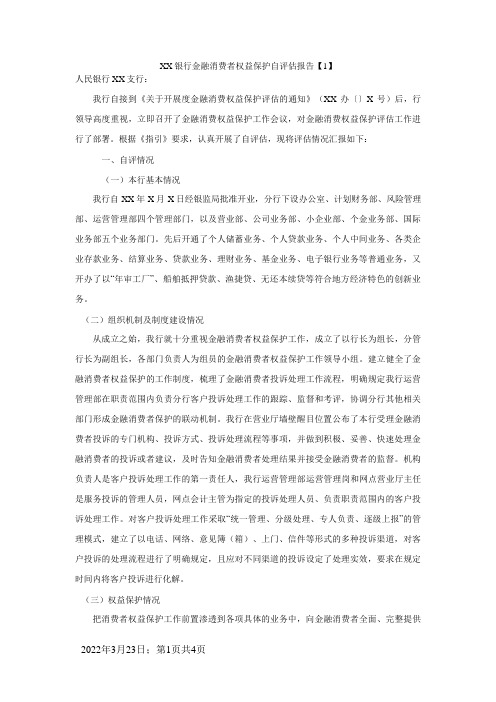 XX银行金融消费者权益保护自评报告