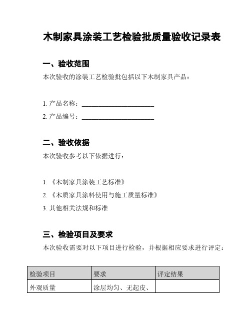 木制家具涂装工艺检验批质量验收记录表