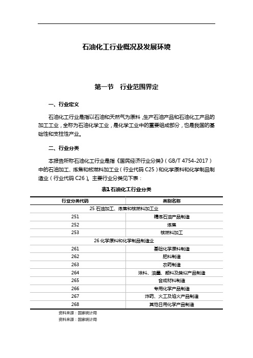 石油化工行业概况及发展环境