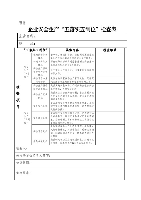 企业安全生产五落实五到位检查表