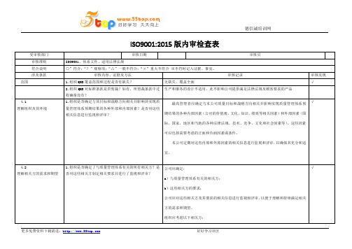 ISO9001-2015内审检查表范例