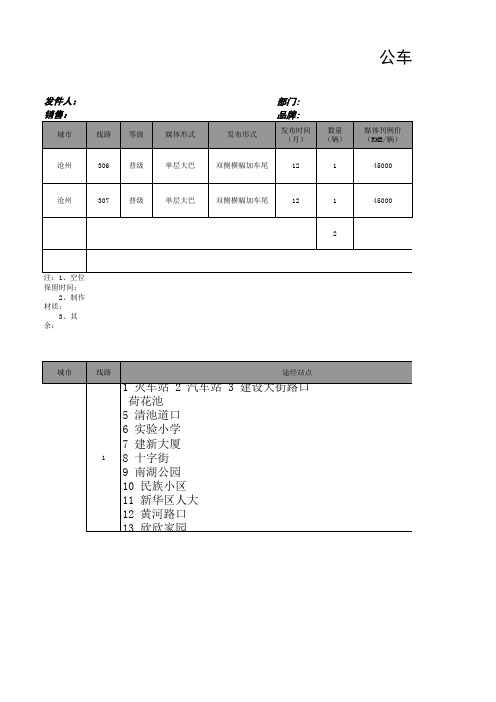 公车报价模板