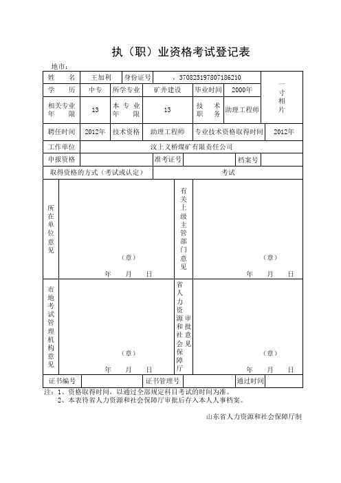 执(职)业资格考试登记表(2)
