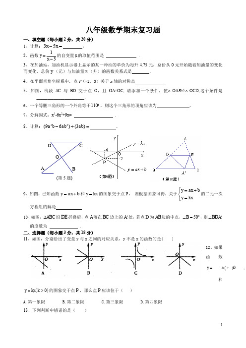 新人教版八年级上数学期末复习试题(二)及答案