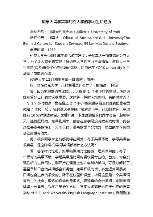 加拿大留学留学约克大学的学习生活经历