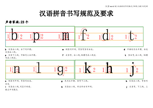 (完整word版)汉语拼音书写格式(四线三格)及笔顺