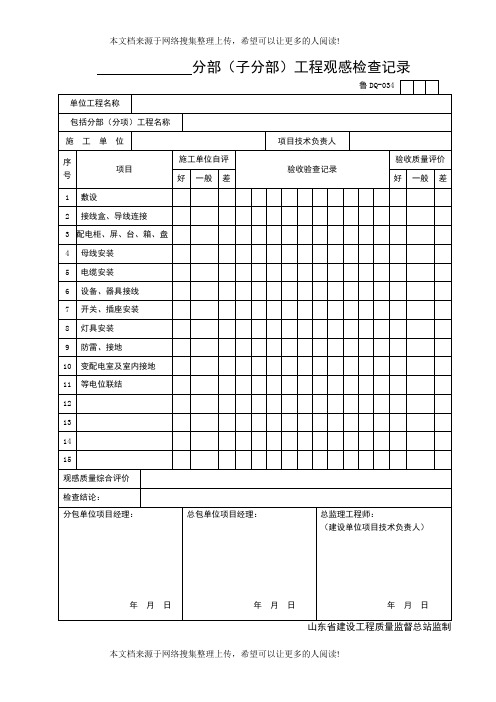 分部(子分部)工程观感检查记录