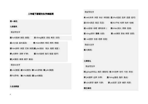 (完整版)二年级下册语文生字表组词(打印版)