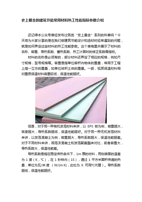 史上最全的建筑节能常用材料热工性能指标参数介绍