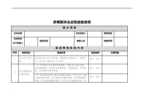 涉氨制冷企业安全检查表