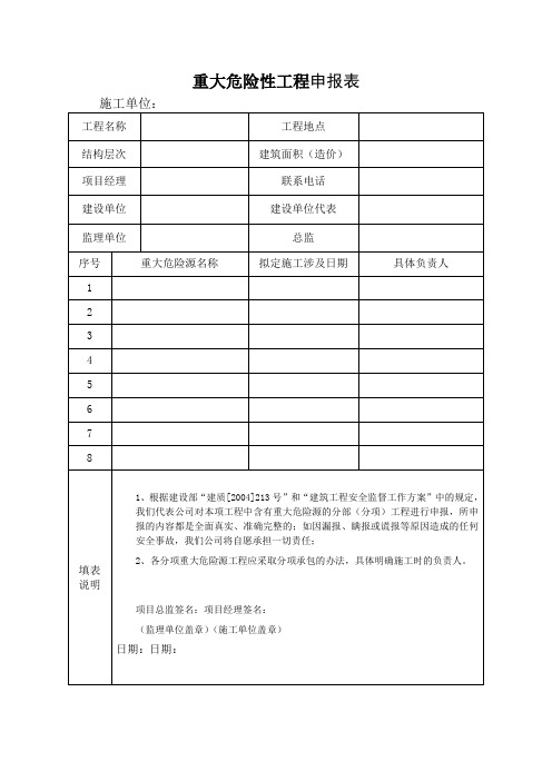 重大危险性工程申报表