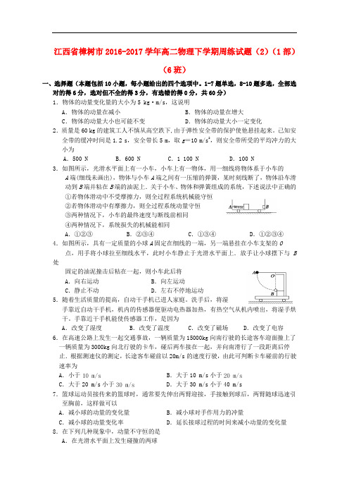江西省樟树市高二物理下学期周练试题(2)(1部)(6班)