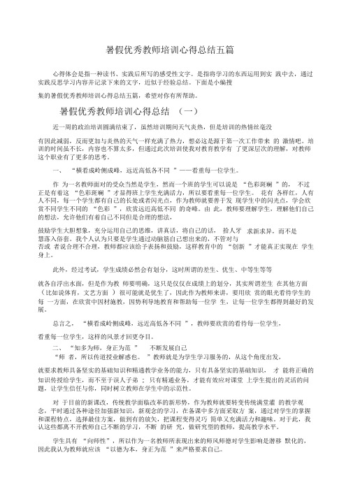 暑假优秀教师培训心得总结五篇