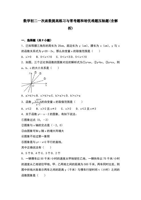 数学初二一次函数提高练习与常考题和培优难题压轴题(含解析) 