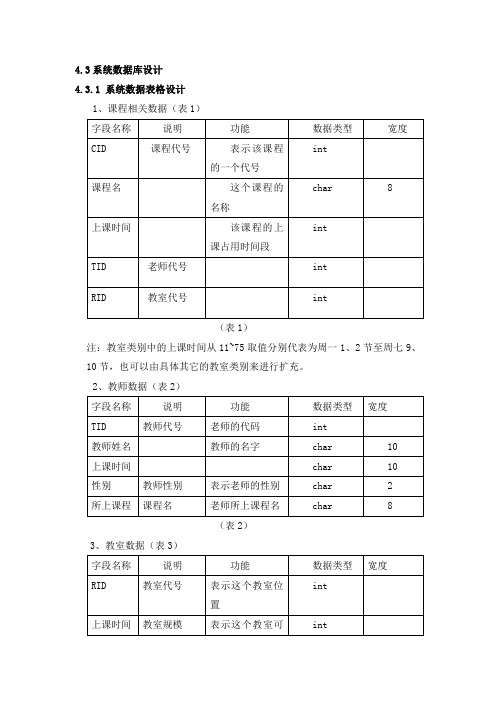 4.3排课系统数据库设计