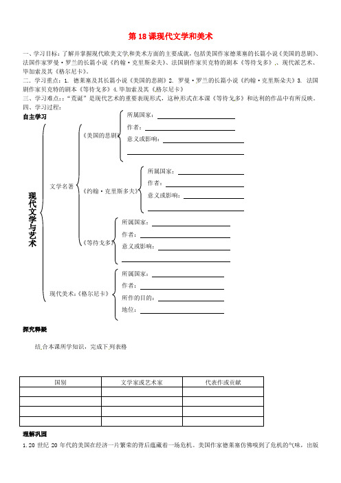 2017年春季学期新人教版九年级历史下册8.18《现代文学和美术》优秀学案