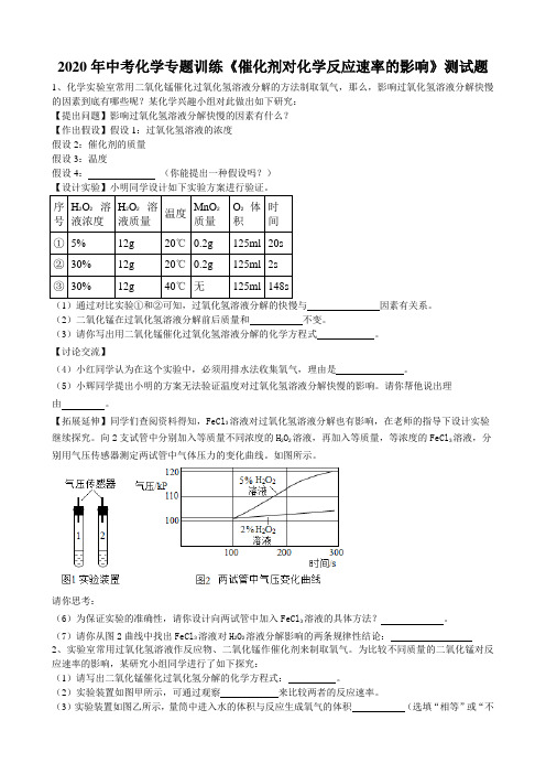 2020年安徽省中考化学专题强化训练催化剂对化学反应速率影响测试题word版有答案