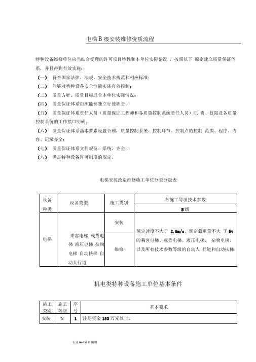 电梯安装维修B级资质条件