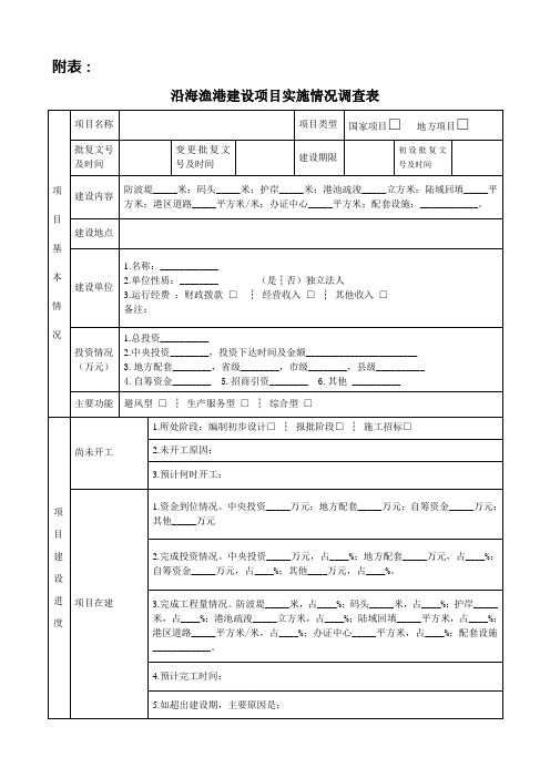 最新整理沿海渔港建设项目实施情况调查表.doc