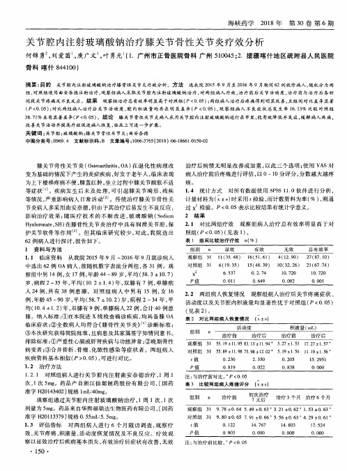 关节腔内注射玻璃酸钠治疗膝关节骨性关节炎疗效分析