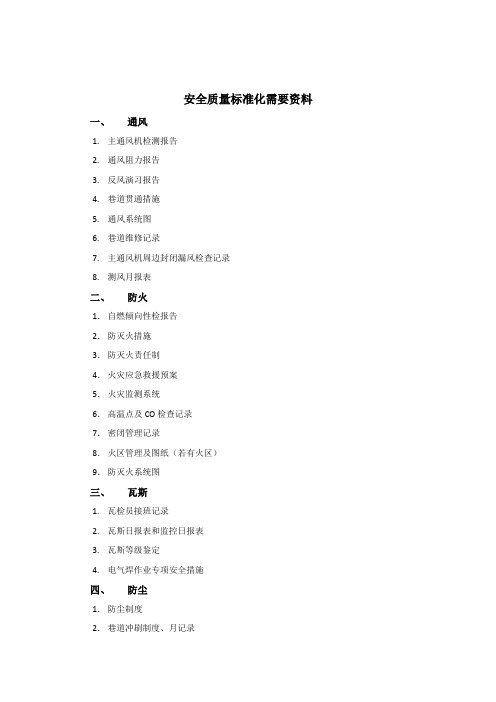 标准化验收检查资料清单