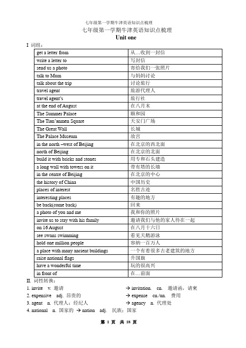 上海英语7AU1-7AU5知识点梳理