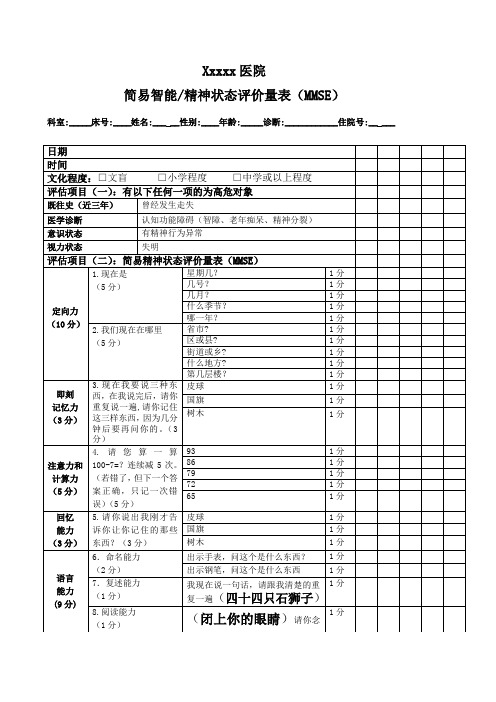 简易智能精神状态评价量表(MMSE)