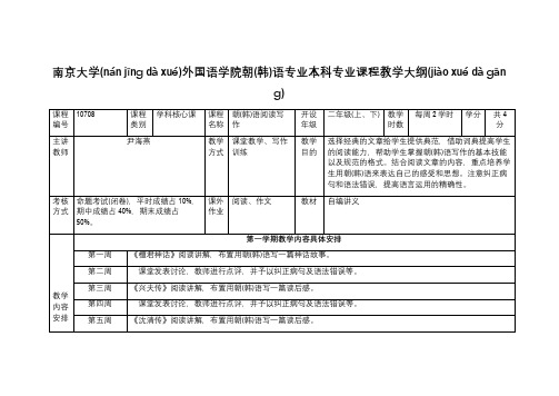 南京大学外国语学院朝(韩)语专业本科课程简介