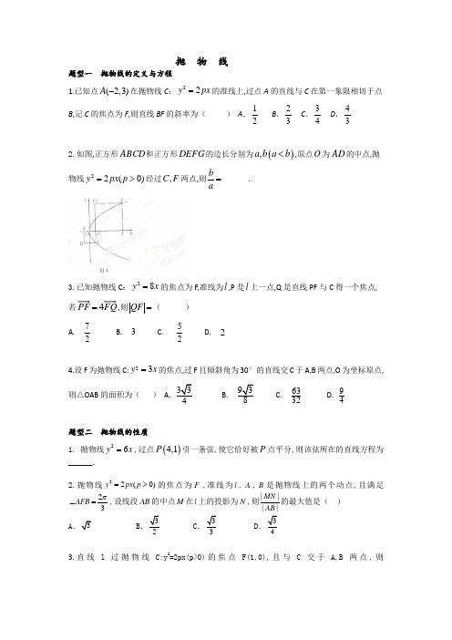 高二下学期数学人教A版选择性必修第二册：抛物线专题练习