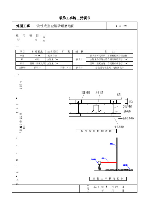 一次性成型金钢砂耐磨地面施工技术交底