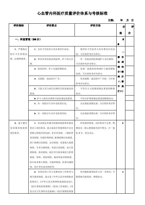 心血管内科医疗质量评价体系与考核标准